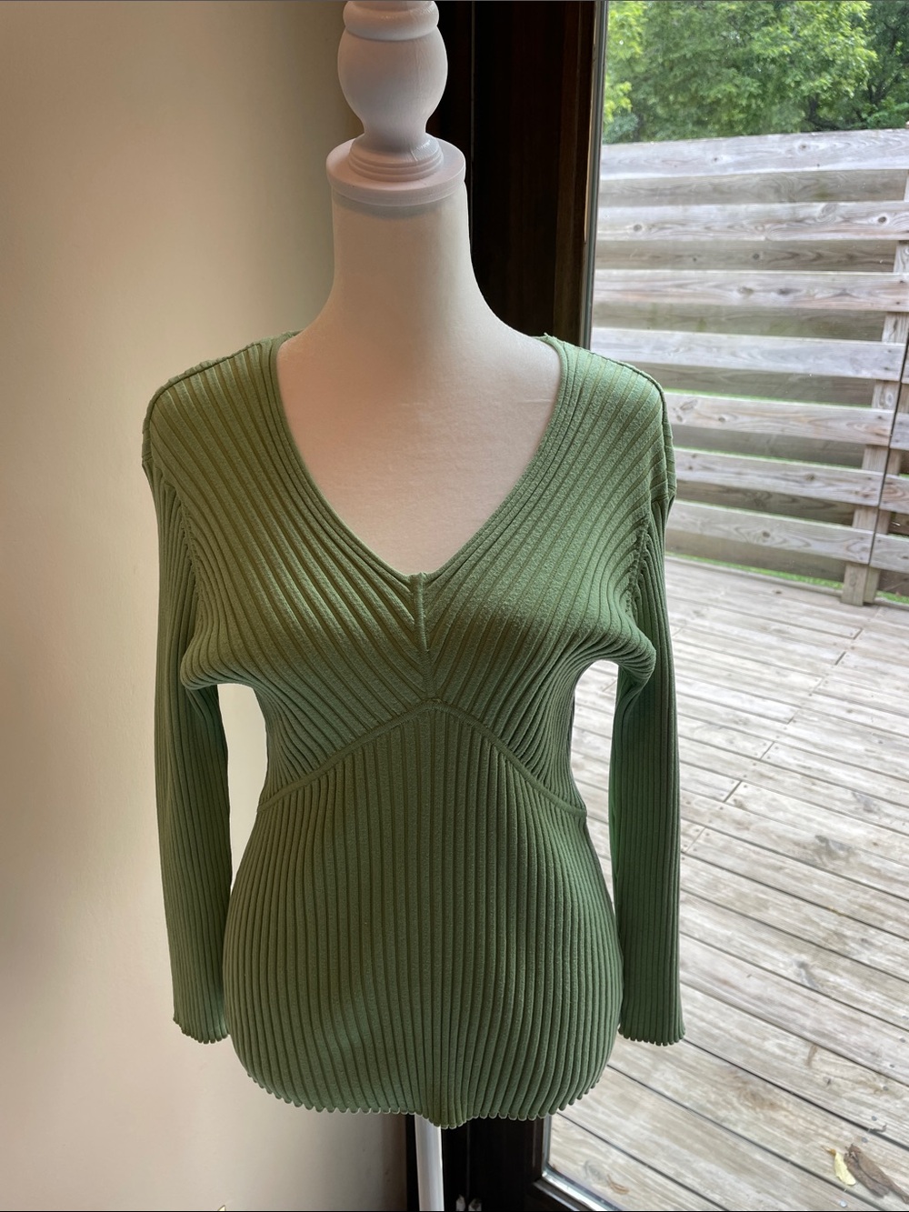 Style & Co. Sage Green Ribbed V-Neck Sweater